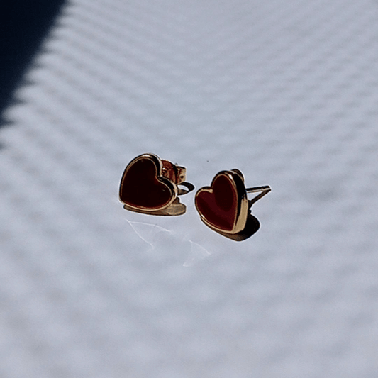 Pendientes Corazón Rojo Esmalte Acero Oro