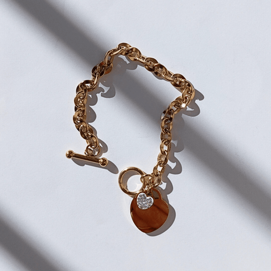 Pulsera Colgante De Corazón Romántico De Acero Inoxidable 18K hhedderich-2