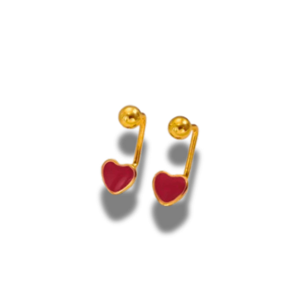 Pendientes Doble Bolita Corazón Rojo 