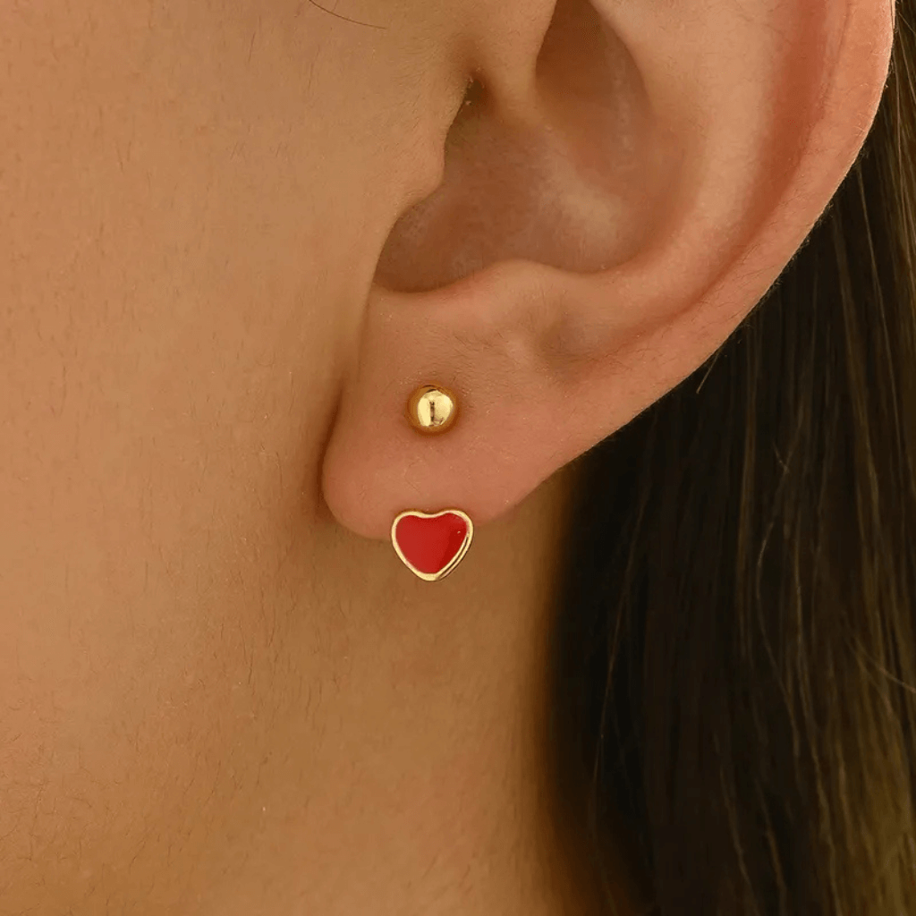 Pendientes Doble Bolita Corazón Rojo 