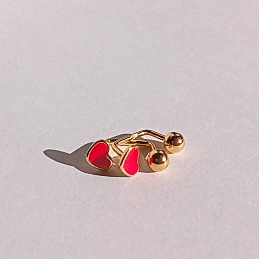 Pendientes Doble Bolita Corazón Rojo