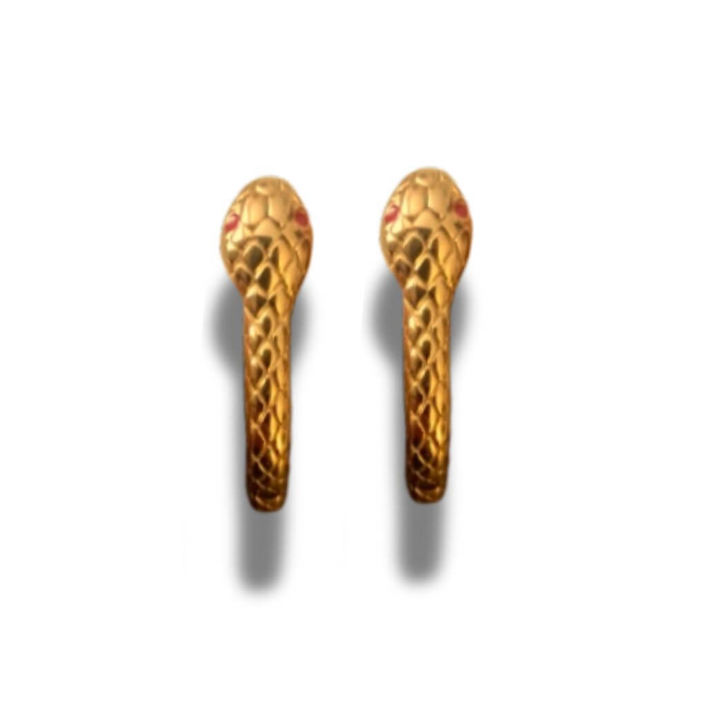 Pendientes aros en forma de serpiente, dorados con ojos rojos