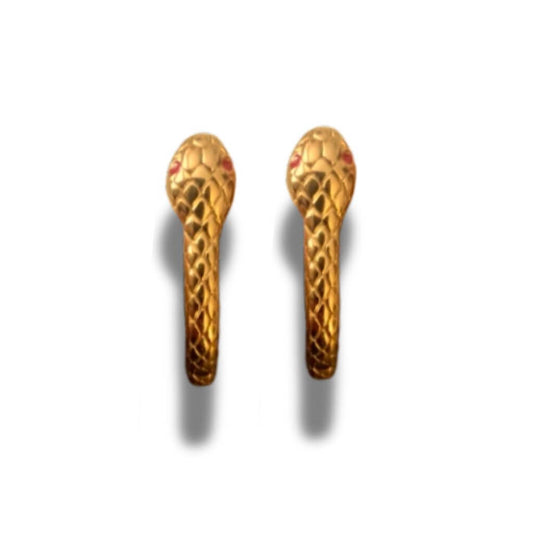 Pendientes aros en forma de serpiente, dorados con ojos rojos