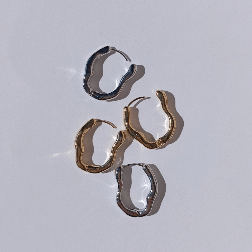 Juego de Pendientes de aro Irregulares plateados y dorados