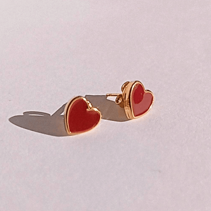 Pendientes Corazón Rojo Esmalte Acero Oro