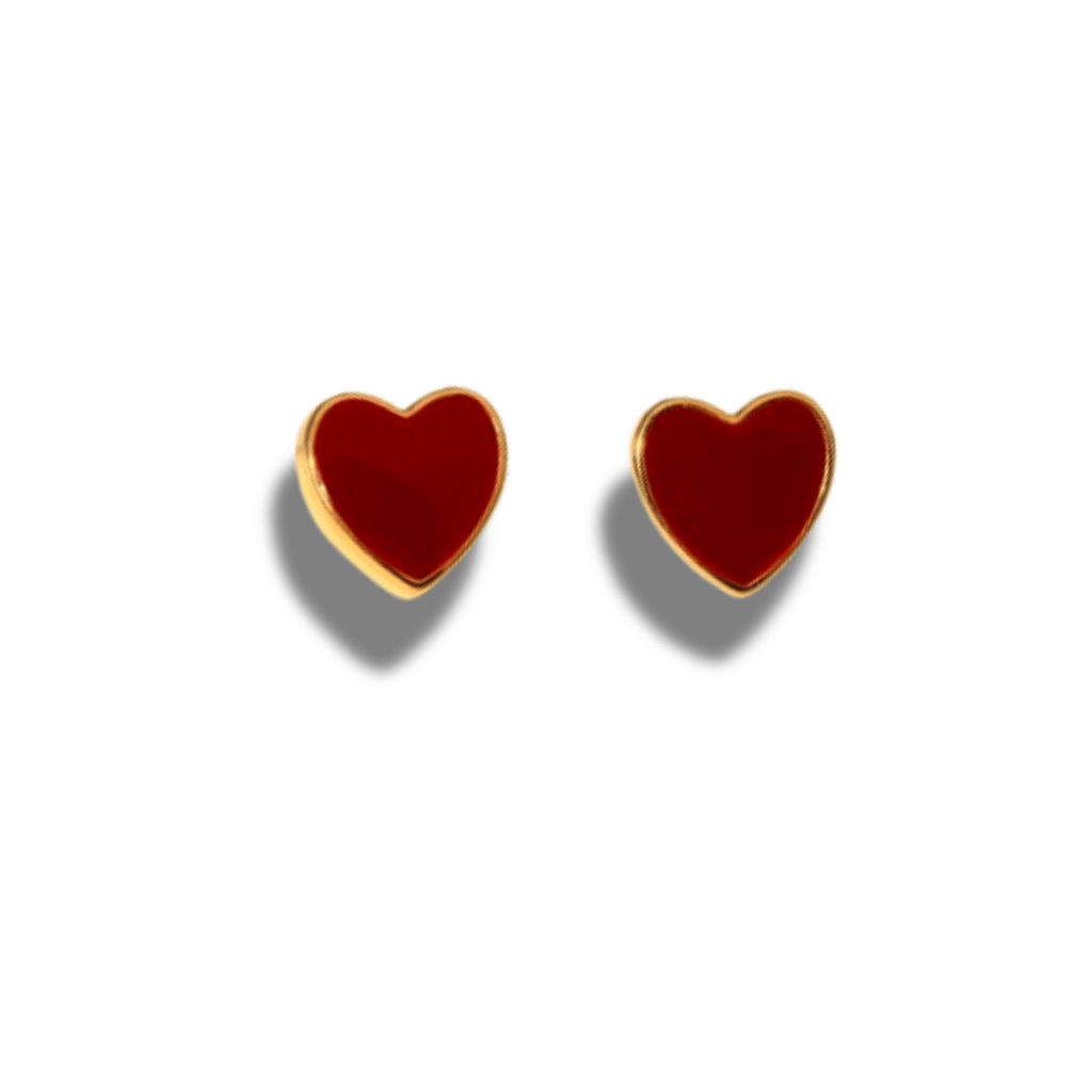 Pendientes Corazón Rojo Esmalte Acero Oro