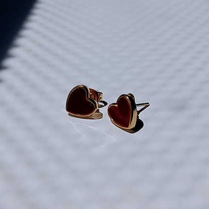 Pendientes Corazón Rojo Esmalte Acero Oro
