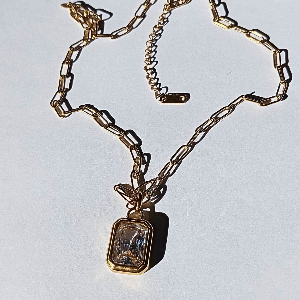 Collar Con Colgante de Acero Inoxidable y Solitario Cuadrado de Circon de Estilo Lujoso de hhederich joyeria españa-6