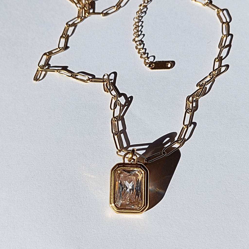 Collar Con Colgante de Acero Inoxidable y Solitario Cuadrado de Circon de Estilo Lujoso de hhederich joyeria españa-4