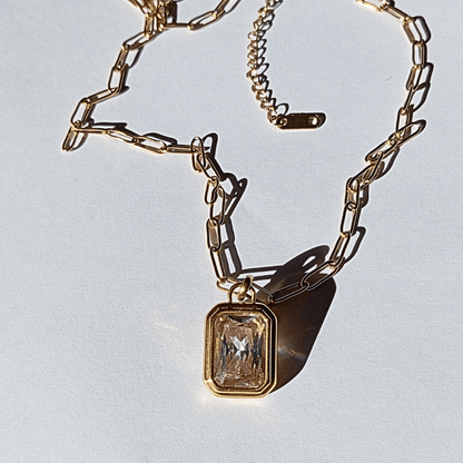 Collar Con Colgante de Acero Inoxidable y Solitario Cuadrado de Circon de Estilo Lujoso de hhederich joyeria españa-4