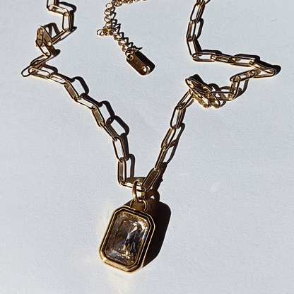 Collar Con Colgante de Acero Inoxidable y Solitario Cuadrado de Circon de Estilo Lujoso de hhederich joyeria españa-5