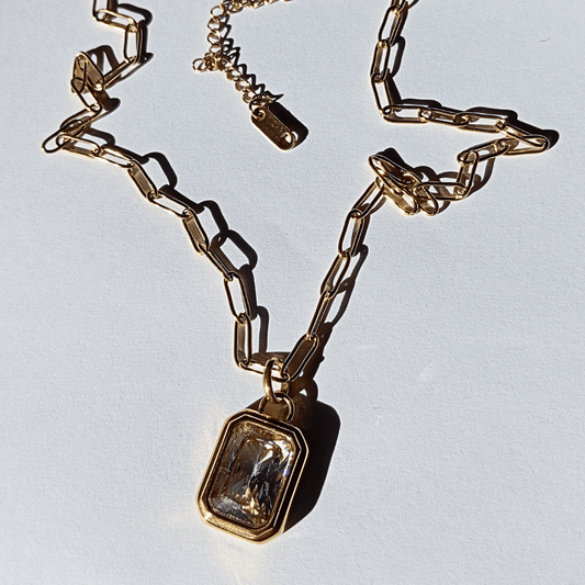 Collar Con Colgante de Acero Inoxidable y Solitario Cuadrado de Circon de Estilo Lujoso de hhederich joyeria españa-5