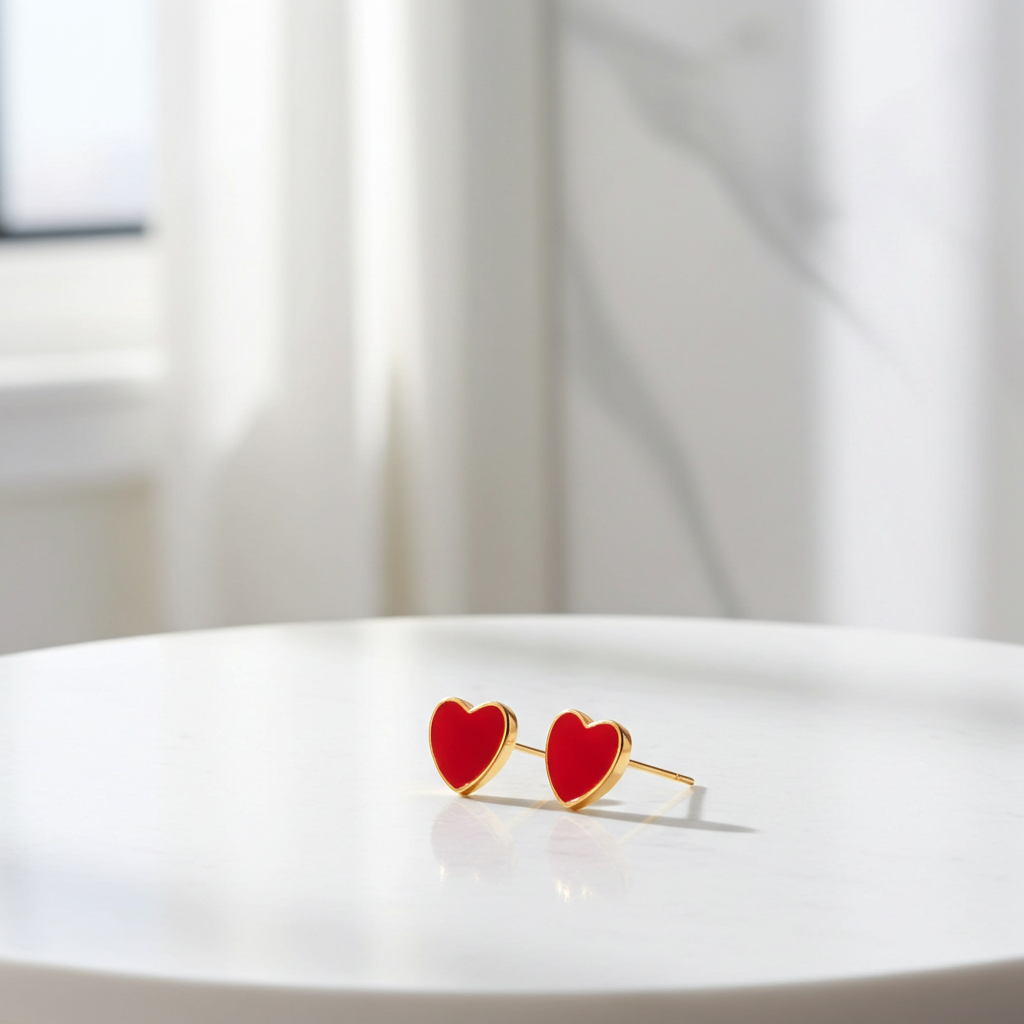 Imagen de Pendiente corazón esmaltado de acero inoxidable 