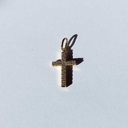 Colgante Charm Forma Cruz con Cristales blancos Acero Inoxidable Baño de Oro hhedderich-3