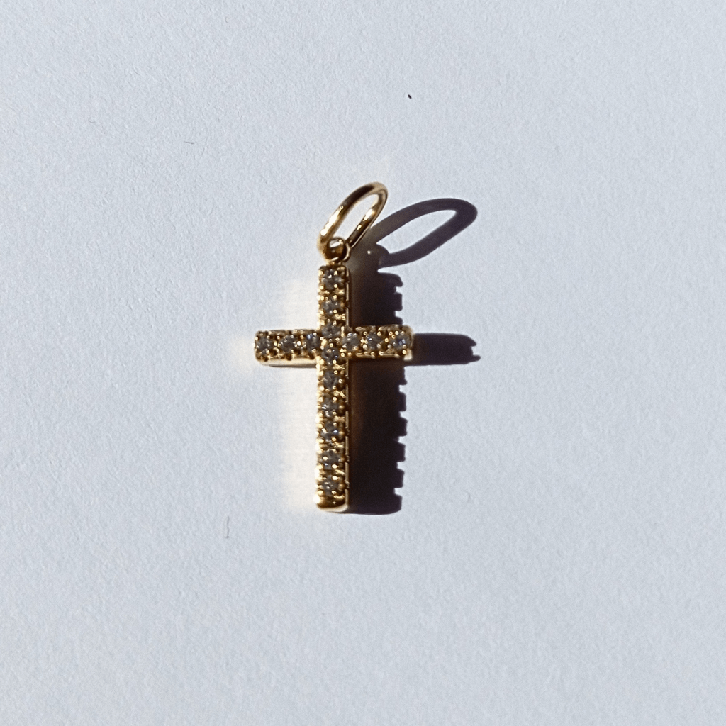 Colgante Charm Forma Cruz con Cristales blancos Acero Inoxidable Baño de Oro hhedderich