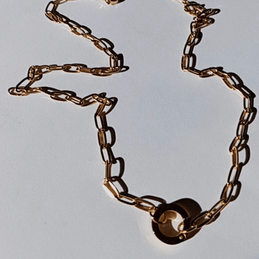 Collar Base de Cadena con Clip delantero Circular de Cierre retaible de Acero Inoxidable bañado en oro. Perfecto para agrupar charms de joyeria hhedderich en España-1