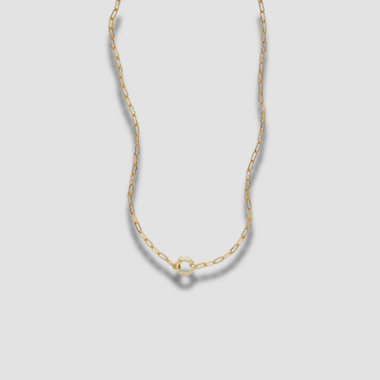 Collar Base de Cadena con Clip delantero Circular de Cierre retaible de Acero Inoxidable bañado en oro. Perfecto para agrupar charms de joyeria hhedderich en España 0