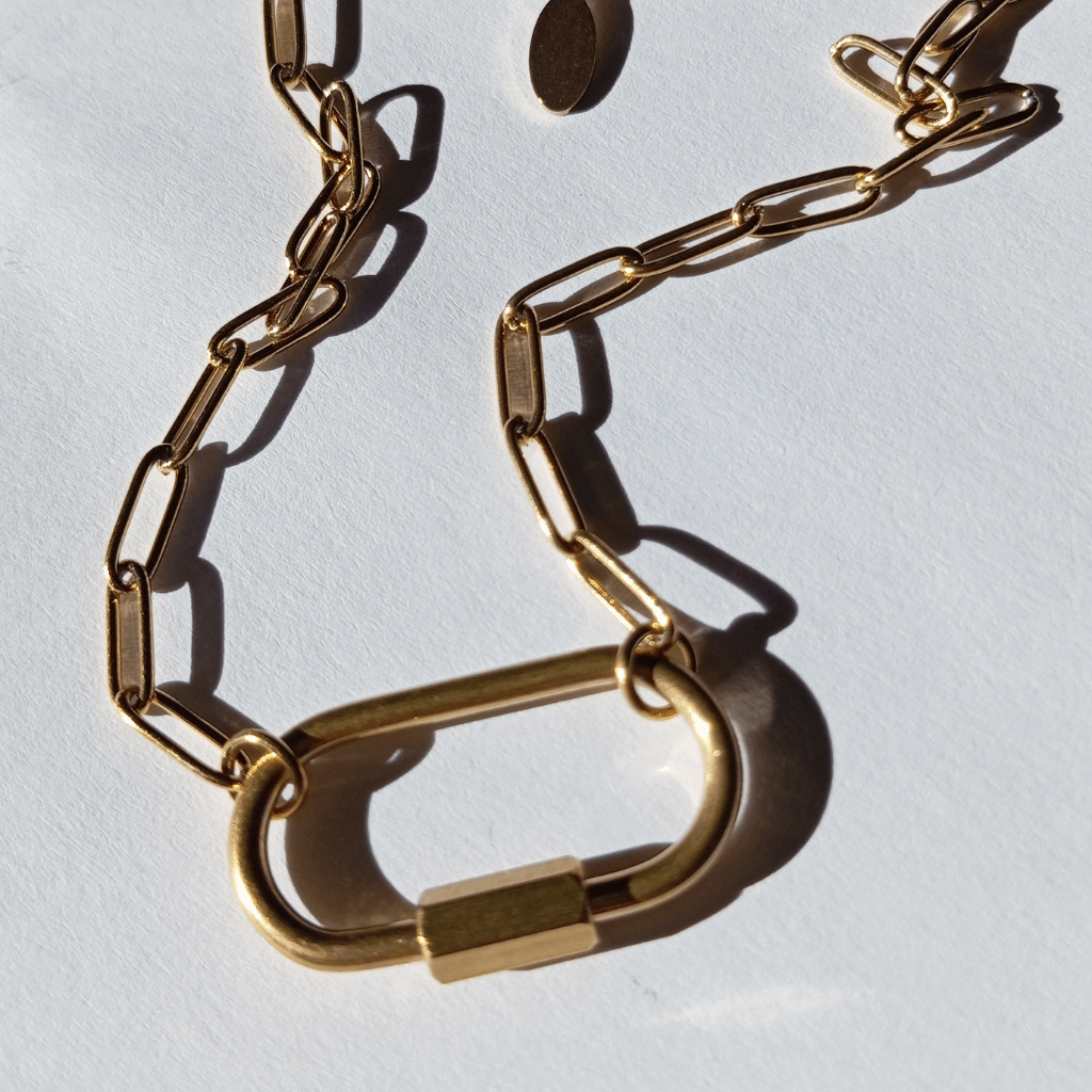 Collar Base de Cadena con Clip delantero Circular de Cierre retaible de Acero Inoxidable bañado en oro. Perfecto para agrupar charms de joyeria hhedderich en España-3