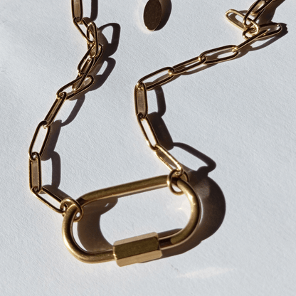 Collar Base de Cadena con Clip delantero Circular de Cierre retaible de Acero Inoxidable bañado en oro. Perfecto para agrupar charms de joyeria hhedderich en España-3