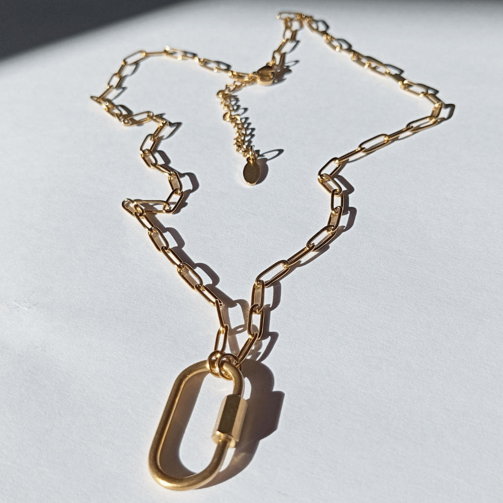 Collar Base de Cadena con Clip delantero Circular de Cierre retaible de Acero Inoxidable bañado en oro. Perfecto para agrupar charms de joyeria hhedderich en España