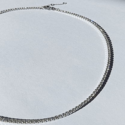 Collar Tipo Tenis con Mini Cristales y Acero Inoxidable Plateado de estilo simple Bello color gris acero y cristales de circones blancos de la joyeria de Acero hhedderich en España-6