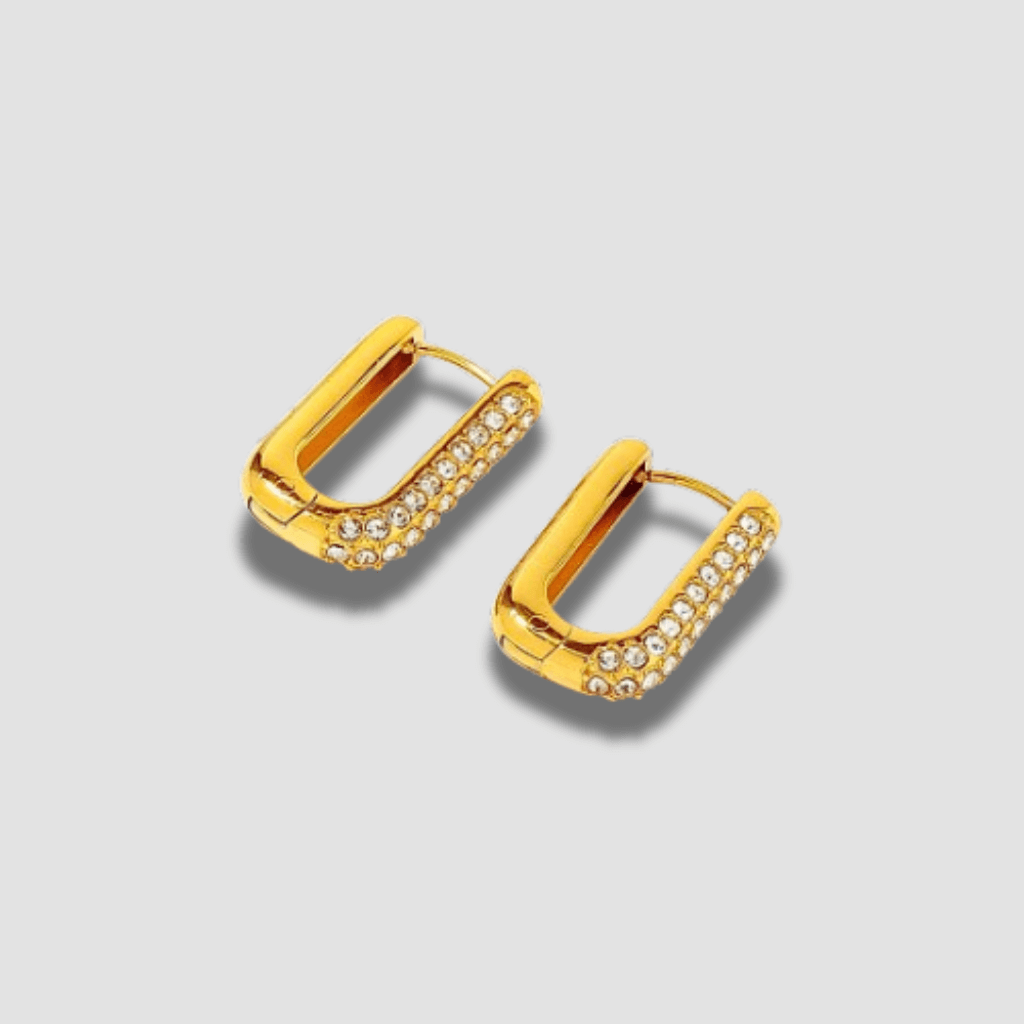 Finos Pendientes de Aro Rectangular con mini cristales En Acero De Titanio y baño de oro Diseñado para Mujer que ama la Joyería con diseño De Alta gama de hhedderich joyeria España