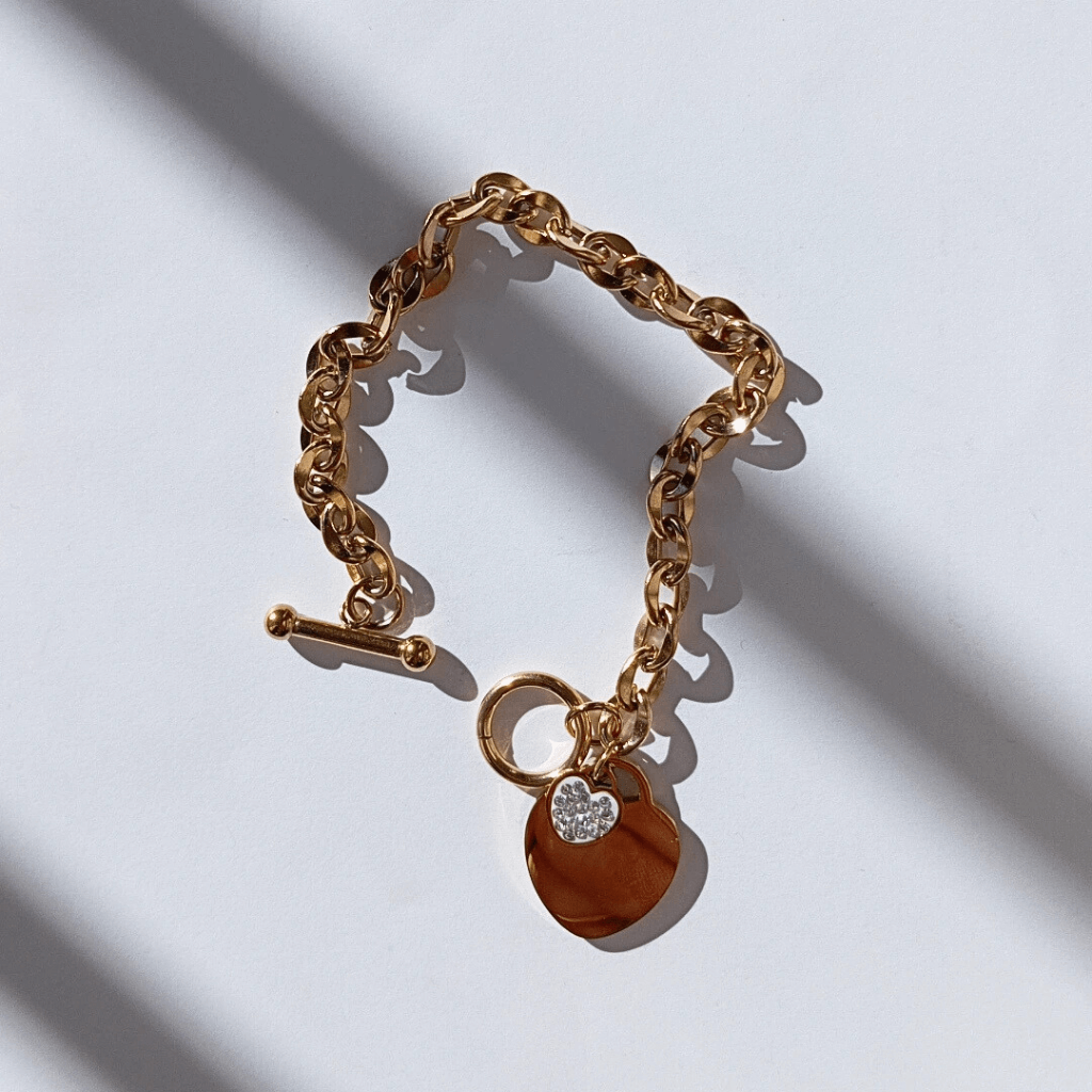 Pulsera Colgante De Corazón Romántico De Acero Inoxidable 18K hhedderich-2