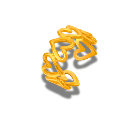 Anillo Abierto Forma Corazones Acero Dorado