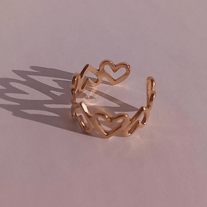 Anillo Abierto Forma Corazones Acero Dorado