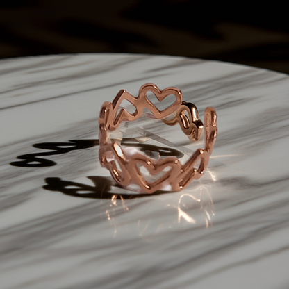 Anillo Abierto Forma Corazones Acero Dorado