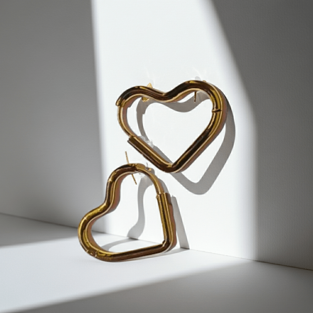 Estos pendientes en forma de corazón están fabricados en acero inoxidable 201 y cuentan con un chapado en oro de 18k 3