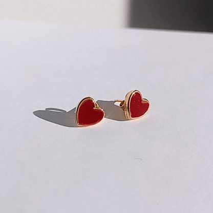 Pendientes Corazón Rojo Esmalte Acero Oro