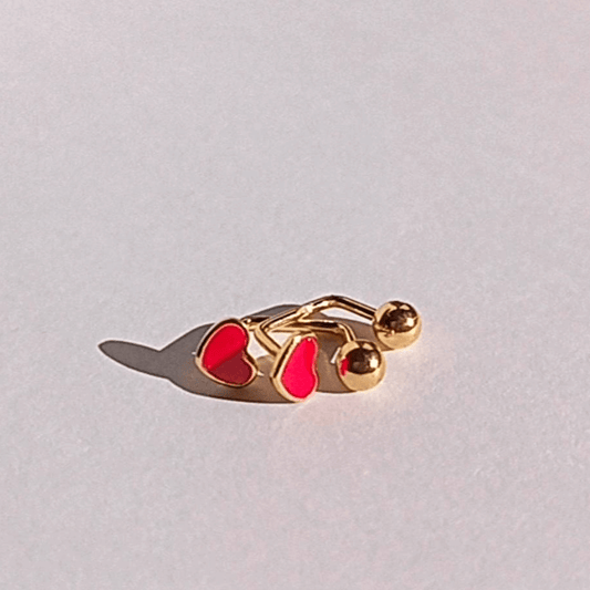 Pendientes Doble Bolita Corazón Rojo