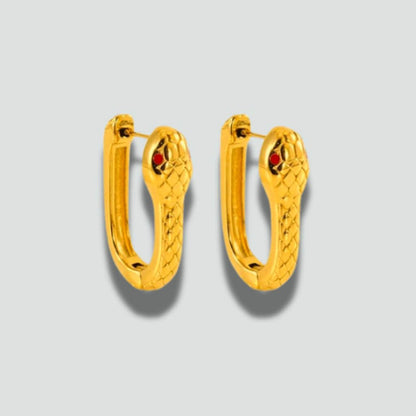 Pendientes aros en forma de serpiente, dorados con ojos rojos para mujer