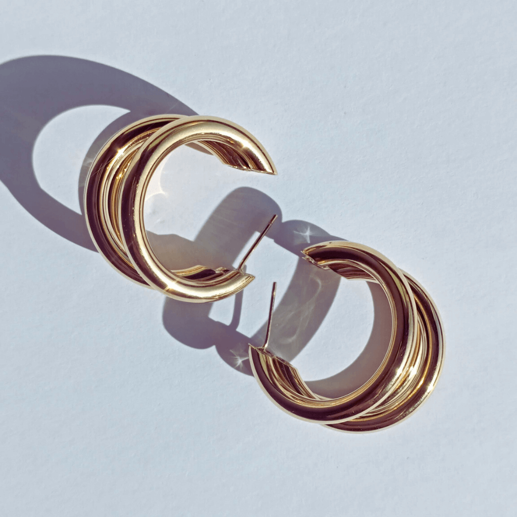 Pendientes Triple Aro Acero Oro