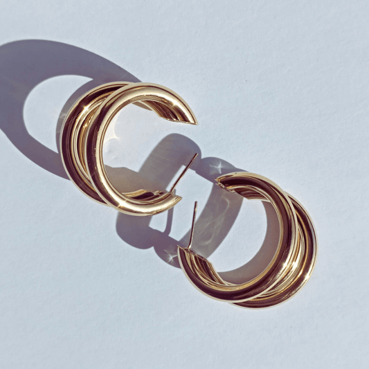 Pendientes Triple Aro Acero Oro